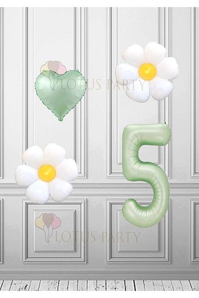 LOTUS PARTY 5 Year Old Water Green Numeral Daisy Foil Balloon Birthday and Party Supplies