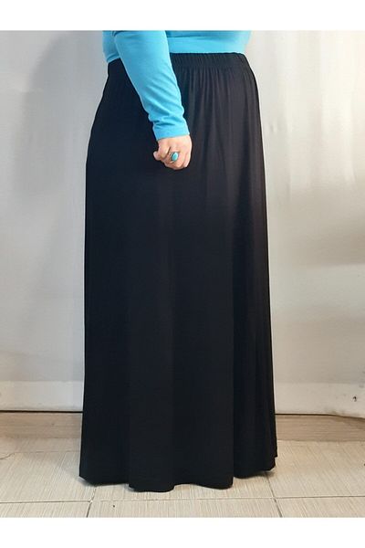 Mertcan Butik Six Pieces Combed Cotton Viscose Black Skirt with Elastic Waist