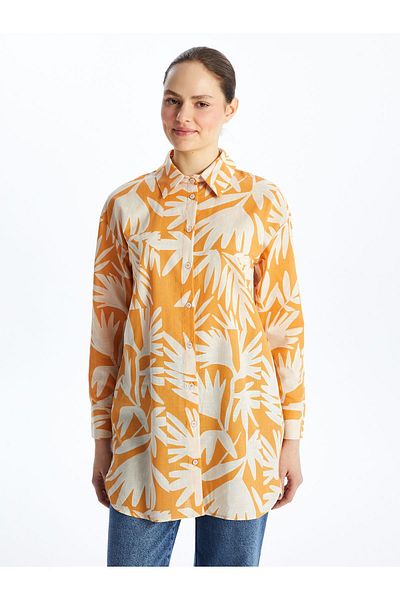 LC Waikiki Langärmliges, gemustertes, übergroßes Damen-Tunika-Shirt