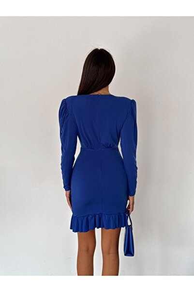 MaxiMor Kruvaze Yaka Drapeli Mini Boy Krep Kumaş Elbise Düğün Nişan Mezuniyet Parti Davet