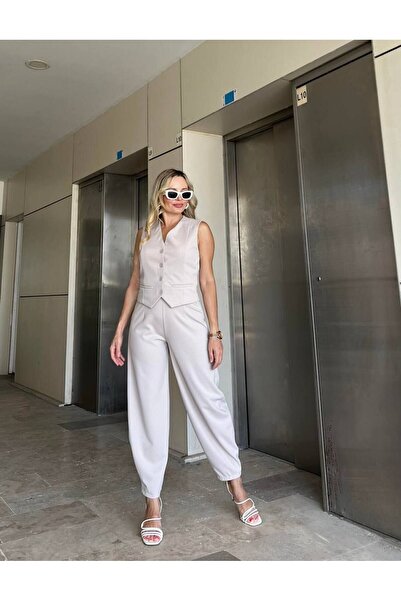 edzmoda Women's Jewelled Masculine Lined Vest and Balloon Trousers Premium Set