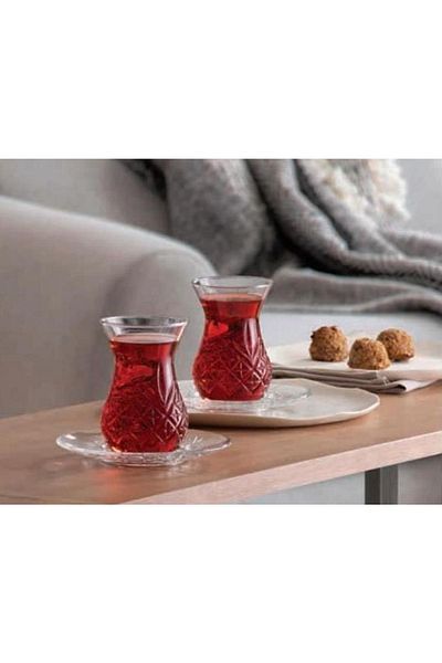 Paşabahçe Timeless Cut Crystal Tea Cup Set Set - 12 Piece Tea Set 96992