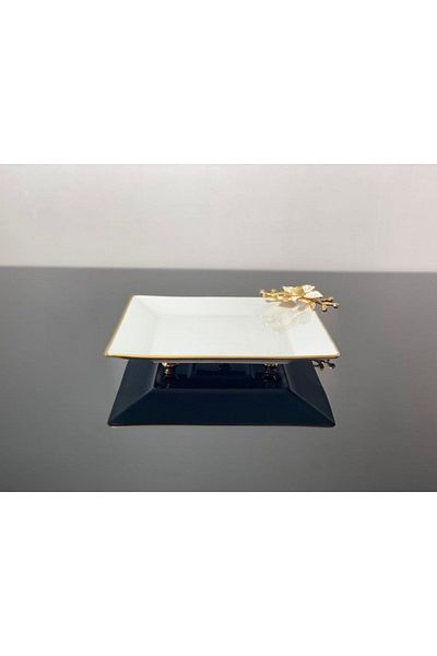 atabey home 25 cm Square Small Leg Porcelain Presentation Holder - Daisy White