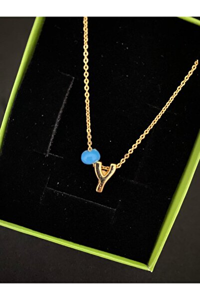 HerşeyVarBurda Gold Colored 3D Tiny Letter Necklace - Bead Detailed