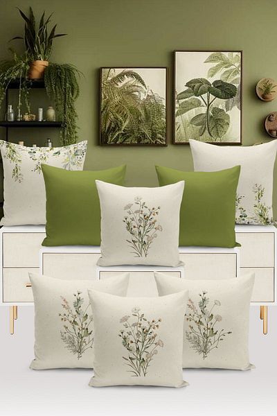 Bertille Home Σετ κάλυμμα μαξιλαριού ριχτάρι 8 τεμαχίων με ψηφιακή εκτύπωση διπλής όψης σειράς Flower/Vintage (Σετ κάλυμμα μαξιλαριού)