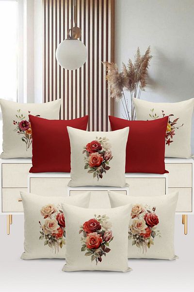 Bertille Home Seria Flower/Vintage, cu imprimare digitală pe două fețe, set de 8 huse de pernă (set de huse de pernă)