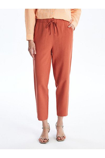 LC Waikiki Women's - Straight Linen Blended Comfortable Trousers with Elastic Waist
