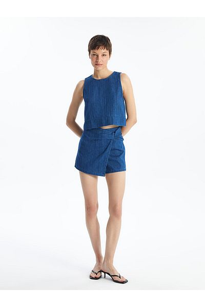 LC Waikiki LCW - Women's Jean Shorts Skirt, Standard Fit