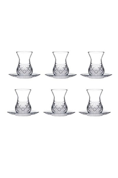 Paşabahçe Timeless Cut Crystal Tea Cup Set Set - 12 Piece Tea Set 96992