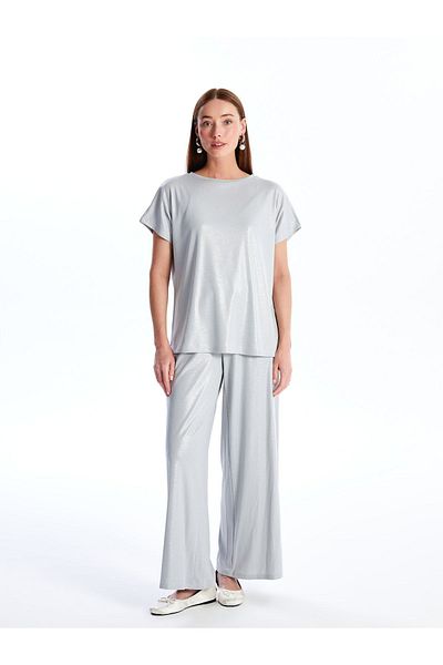 LC Waikiki Women's Metallic Trousers - Elastic Waist and Wide Leg