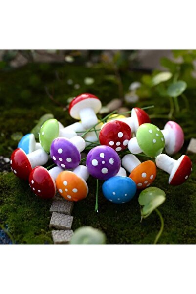White Mushroom Miniature Terrarium Ornament 10 Pieces Color Marinades