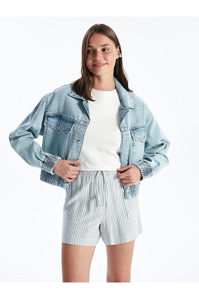 LC Waikiki Women's Shorts with Elastic Waist Striped Linen Blend