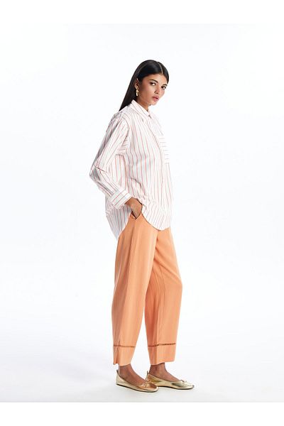 LC Waikiki Linen Blended Women's Straight Trousers with Elastic Waist