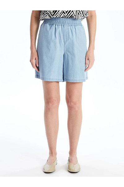 LC Waikiki LCWAIKIKI Classic - Pantaloni scurți de blugi drepti pentru femei cu talie elastică