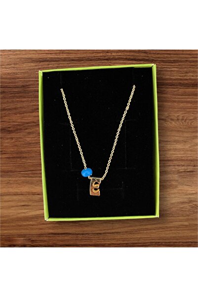 HerşeyVarBurda Gold Colored 3D Tiny Letter Necklace - Bead Detailed
