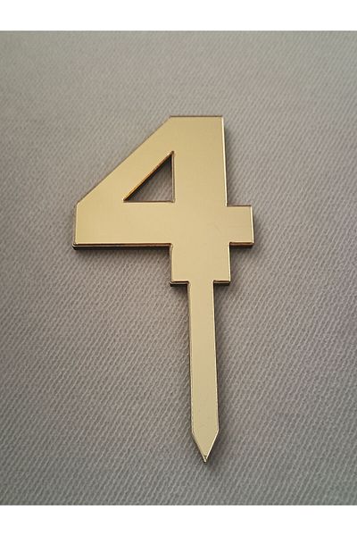 Şirin Lazer Gold Mirrored Cake Ornament Number 4 Plexiglass