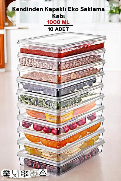 NY HOME 1 Lt Capacity - 10 Self-Covered Storage Containers Suitable for Deep Freezer