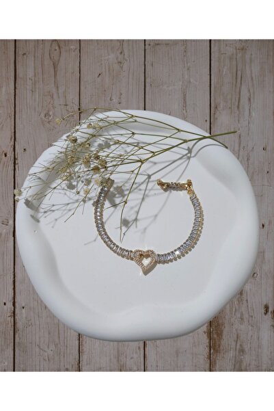 stainless steell saydam taşlı kalp motifli kalın çelik bileklik