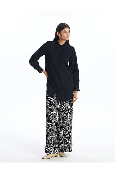 LC Waikiki Pantaloni Palazzo pentru femei LCW Modest, cu imprimeu negru, cu 1 talie elastică