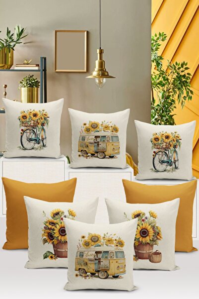 Bertille Home Flower/Vintage Serisi Çift Tarafı Dijital Baskılı  8'li Kırlent...