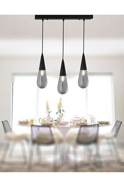 TT AYDINLATMA TT023-3S-FULL-SY TT Aydınlatma Mat Siyah 3 lü Damla Modeli Sıralı Avize