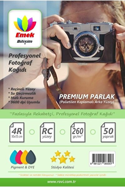 Emek Epson L3250 L3150 Fotoğraf Kağıdı Premium Parlak 260 Gr 10x15 50 Yaprak