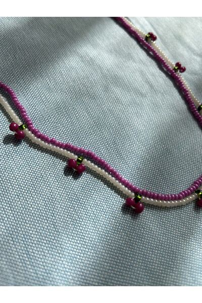 Chamis Fuchsia and White Bead Detailed 2-piece Cherry Necklace Set