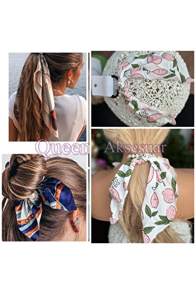 Queen Nelly Trend Moda - شال ووشاح ومشبك قلادة مطاطي من اللؤلؤ بنمط الفاكهة الوردية