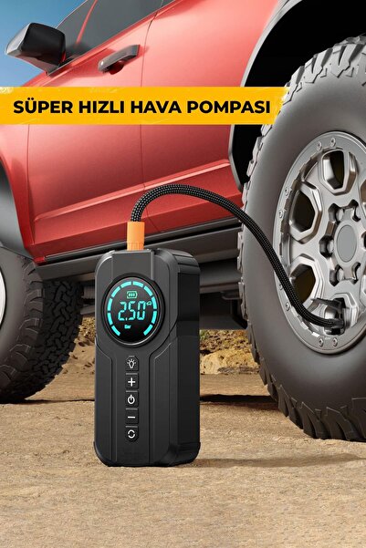 ROBO Şarjlı Akü Ateşleyici 4ü Bir arada Lastik Şişirici+Powerbank+Led Işık