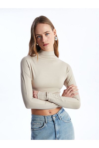 LC Waikiki Stand Collar Straight Long Sleeve Women's Crop