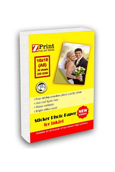 zprint Hp Ink Tank 110 Yapışkanlı Sticker Fotoğraf Kağıdı 10x15 50 Yaprak Par...