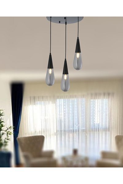 TT AYDINLATMA Tt023-3Y-Full-Sy Black Lighting Mat - 3-Piece Drop Model, Round Chandelier