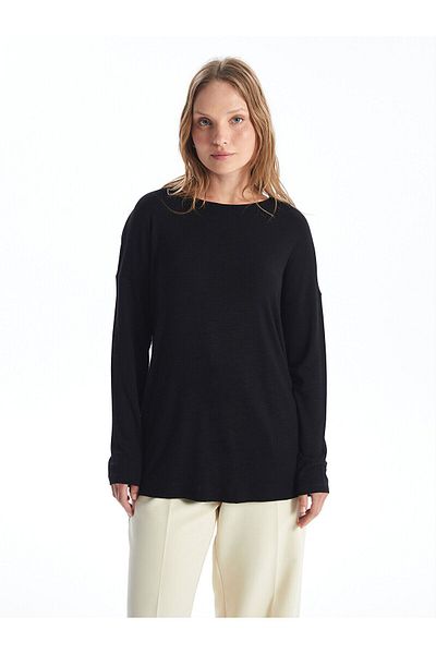LC Waikiki Oversize-T-Shirt für Damen – Rundhalsausschnitt, einfarbig, lange Ärmel