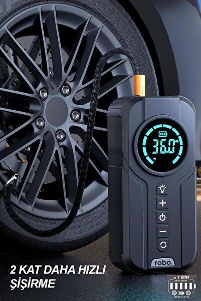 ROBO 4'ü 1 Arada Şarjlı Akü Ateşleyici Lastik Şişirici Powerbank Led Işık 150psi Yüksek Basınçlı