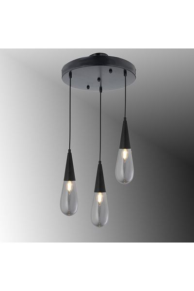 TT AYDINLATMA Tt023-3Y-Full-Sy Black Lighting Mat - 3-Piece Drop Model, Round Chandelier