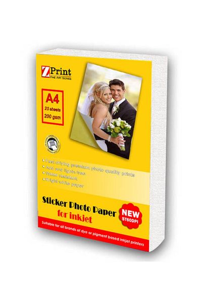 zprint ورق طباعة الصور اللاصق L3251 من إبسون، 200 جرام، مقاس A4، 20 ورقة