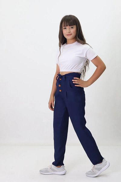 KEREMİNModaRuhu Linen Girls' Comfortable Belted Trousers - 3503