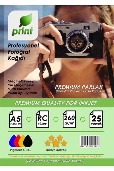 PRİNT Epson L3151 Fotoğraf Kağıdı Premium Parlak 260 Gr A5 (15x21) 25 Yaprak
