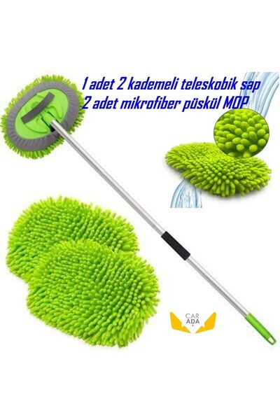 CarAda ® Çok Fonksiyonlu 2 In 1 Mikrofiber Araba Yıkama Fırçası Teleskopik Uzun Saplı Detay Fırçası