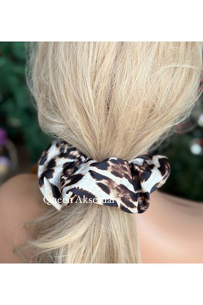 Queen Nelly Trend Fashion - Wide Satin Brown Leopard Patterned Elastic Buckle Henna Gift
