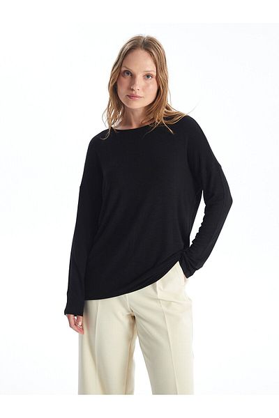 LC Waikiki Oversize-T-Shirt für Damen – Rundhalsausschnitt, einfarbig, lange Ärmel