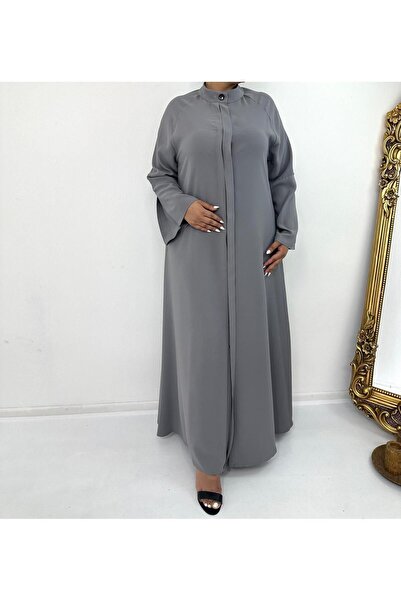 GigiTex Gray Crepe Ferace - Front Button and Sleeve Pleated, High Quality Top Coat