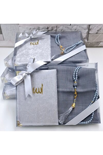 hira tasarım Hediyelik Kadife Kaplı Yasin Flamlı Eşarp Inci Tesbih Mevlid Set...