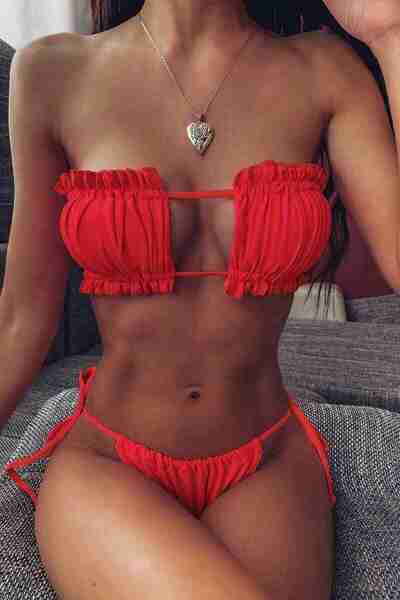 MClady Brezilya Model Büzgülü Bağlamalı Bikini