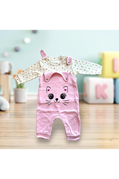 EM&FA TEKSTİL Kedili Model Raporlu Kumaş Bebek Tulumu