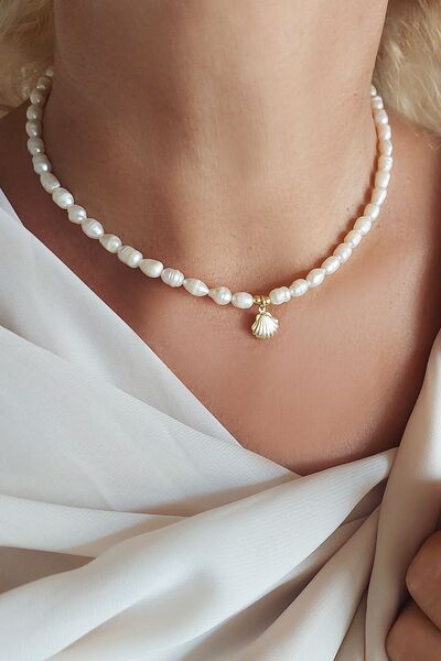 VAOOV 925 Ayar Gümüş Midye Kabuğu İnci Kolye