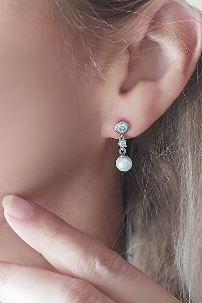 VAOOV 925 Ayar Gümüş Sallantılı Taşlı İnci Küpe