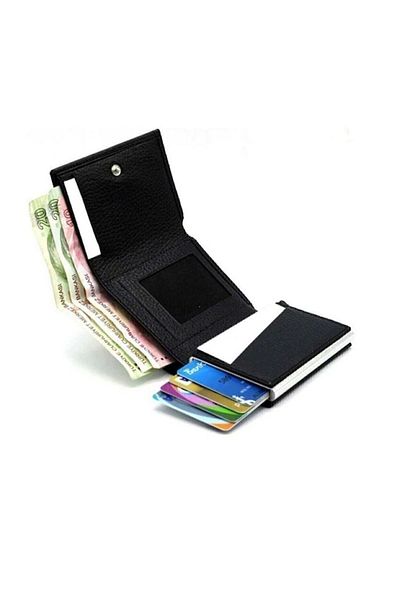 Emek Automatic Mechanism Money Compartment Wallet Card Holder Rfid Protected Black