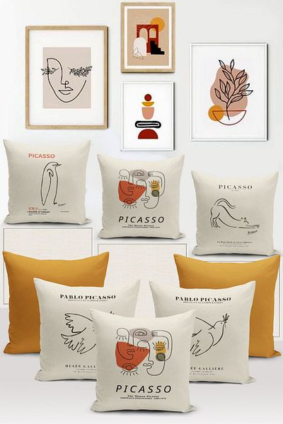 Bertille Home Σετ 8 θήκες μαξιλαριού Art Series Digital Printed Throw - Σετ κάλυψης διπλής όψης