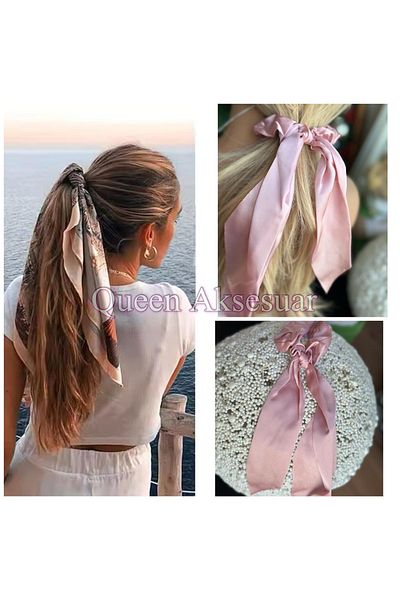 Queen Nelly Trend Fashion - Pink Shiny Satin, Elastic Scarf Shawl Scarf and Pendant Buckle